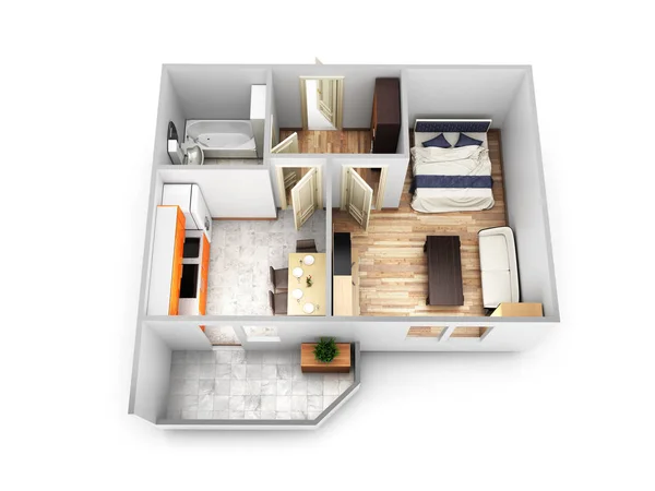 Apartamento Interior Vista Superior Sin Techo Diseño Apartamento Render — Foto de Stock