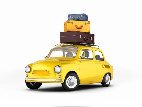 Little Retro Car Bags Travel Concept White Background — Stok Foto