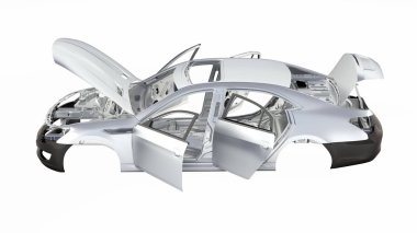 Vücut araba yok tekerlek manzaralı beyaz gölge olmadan 3d arka plan