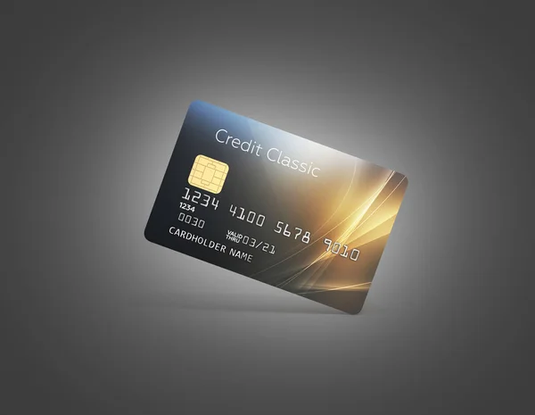 3d illustration of detailed glossy credit card isolated on grey gradient background