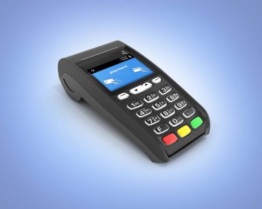 kartı ödeme terminal Pos terminal üzerinde mavi degrade arka plan 3d render izole.
