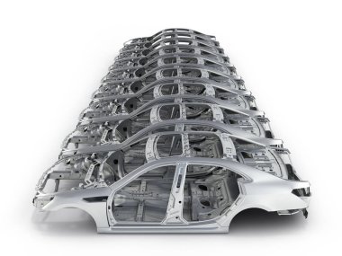 Araba organları üzerinde beyaz 3d illüstrasyon izole üst üste dizilmiş