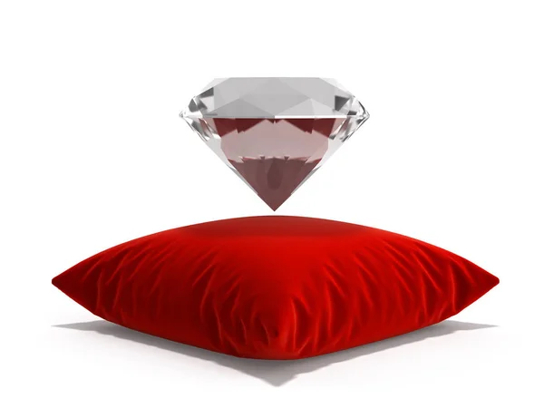 Diamante Sobre Una Almohada Aislada Sobre Fondo Blanco Render — Foto de Stock
