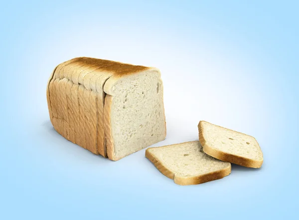Krojonego Chleba Białym Tle Niebieski Gradient Tła — Zdjęcie stockowe