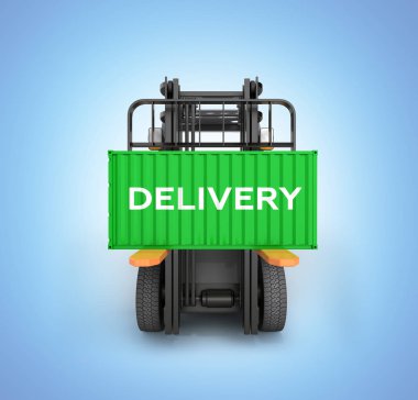 Küçük kargo konteyner nakliye taşıma forklift mavi degrade arka plan üzerinde 3d render izole