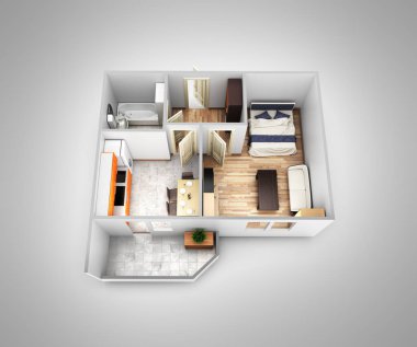 iç daire roofless üstten görünüm daire düzenini gri degrade arka plan 3d render