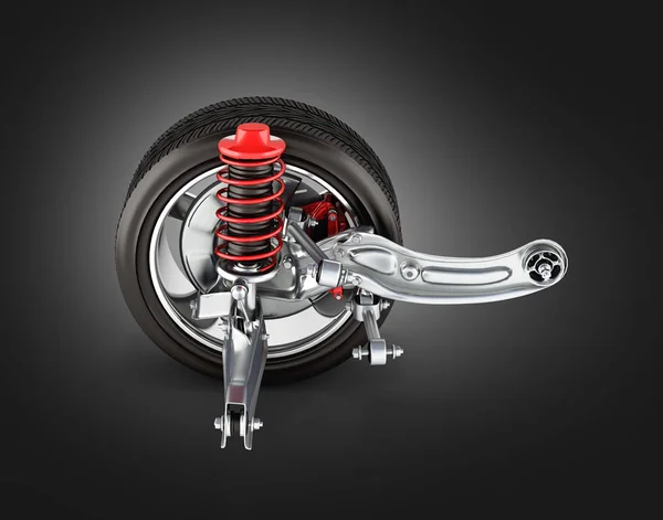 Suspension Car Wheel Side View Black Gradient Background — Stock Photo, Image