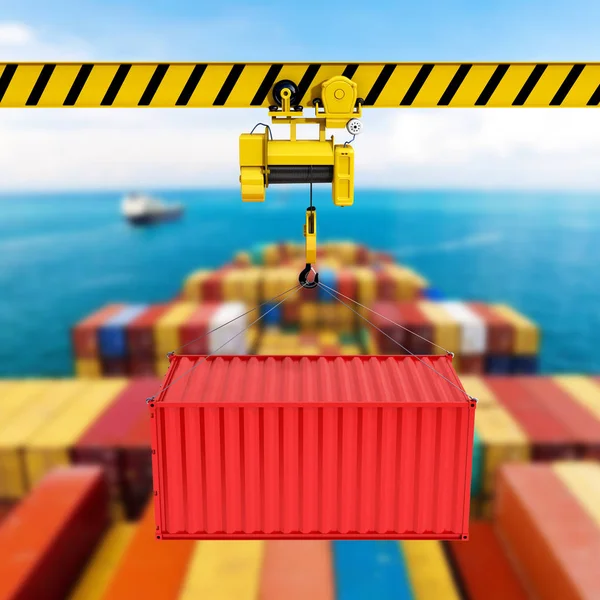 ストレージ領域のコンテナーを持ち上げるクレーン貨物出荷コンテナー積載コンセプト背景 — ストック写真