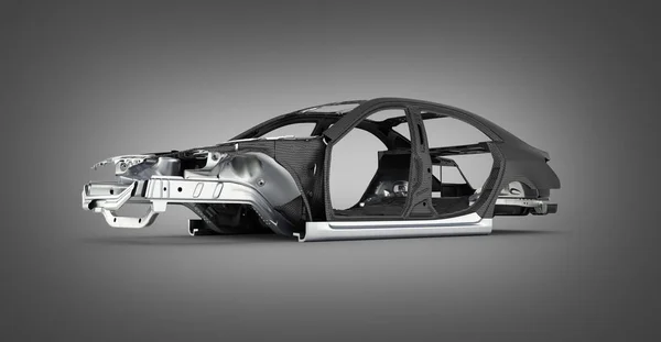 Carbon Carrozzeria Auto Con Elementi Metallici Isolati Sfondo Gradiente Nero — Foto Stock
