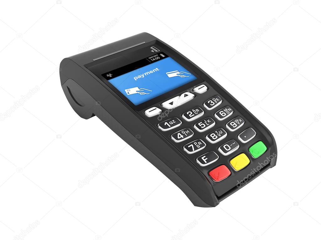 card payment terminal POS terminal isolated on white background 3d render without shadow