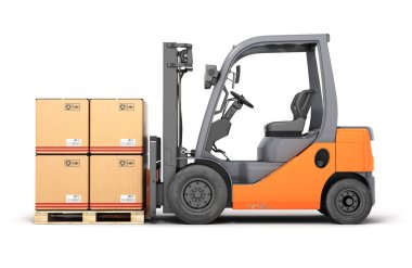 Forklift kamyon palet üzerindeki kutuları ile 3d