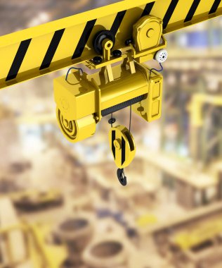overhead crane isolated on factory background 3d clipart