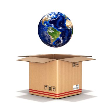 Ambalaj gezegeni bir karton kutu 3d resimde