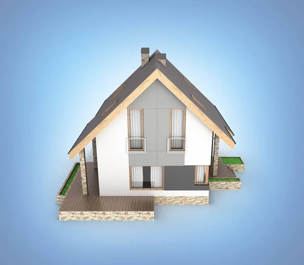 Illustration eines modernen Hauses mit Garage isoliert auf blauem Grund — Stockfoto