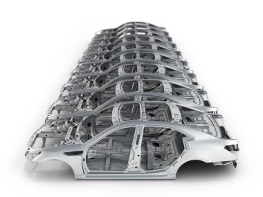 Beyaz 3d illüstrasyon w üzerinde izole üst üste dizilmiş araba organları