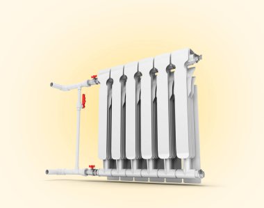 Isıtma beyaz radyatör üzerinde turuncu degrade izole arka plan 3d