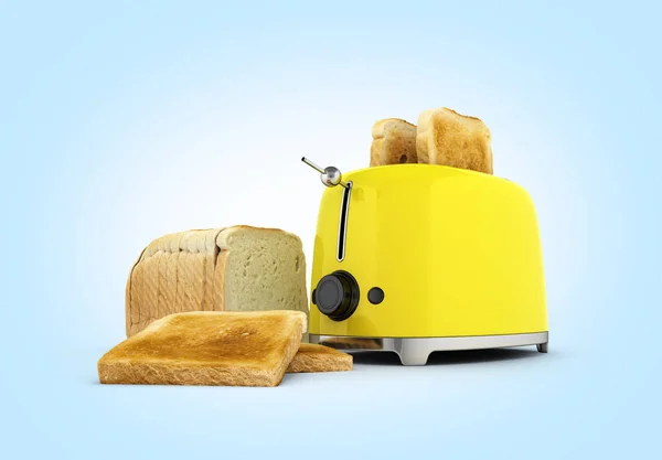 青のグラデーション背景に分離されたパンのトーストをトースター — ストック写真