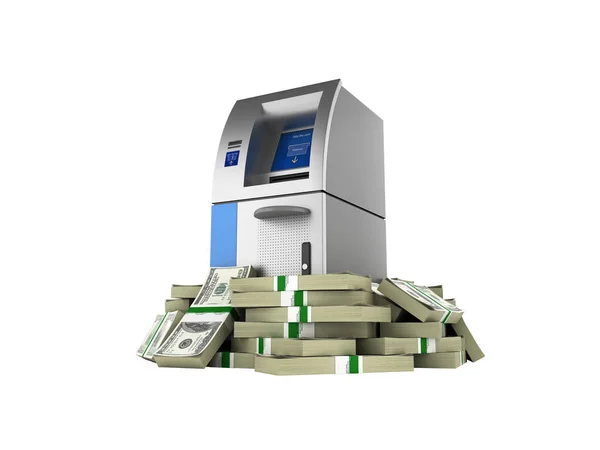 ATM surrounded by 100 dollar bankrolls Bank Cash Machine in pile — Stock Photo, Image