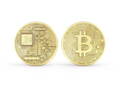 Bitcoin 3d izometrik fiziksel bit sikke altın dijital Döviz 