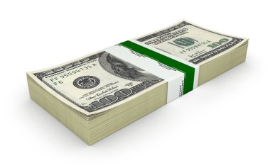 Para Amerikan yüz dolar faturaları üzerinde beyaz b izole yığını