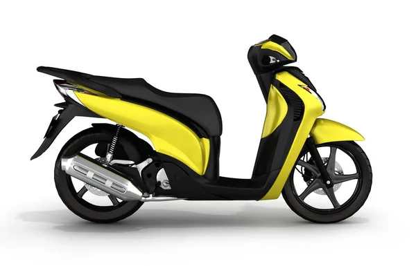 Trendy scooter amarelo no fundo branco 3d — Fotografia de Stock