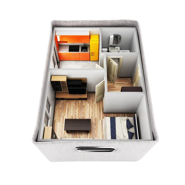 Интерьер квартиры без крыши расположение внутри коробки conc — стоковое фото