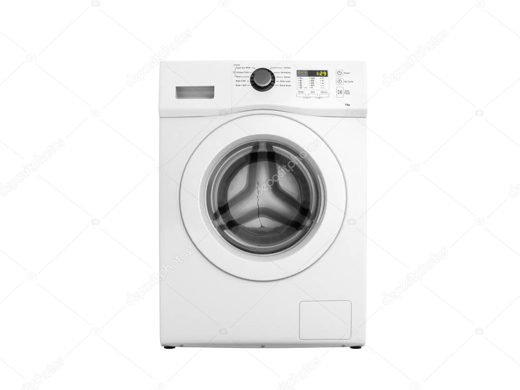 Washing machine without shadow on white background 3d illustrati