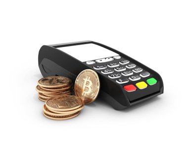 Ödeme b kavramı POS terminali ile bitcoins ve boş ekran