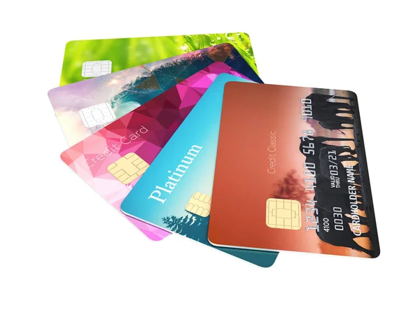 3D illustration av detaljerade blanka kreditkort isolerad på whit — Stockfoto