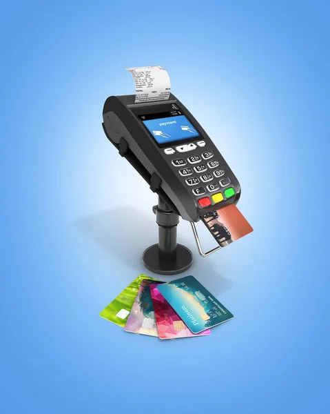 card payment terminal POS terminal with credit cards and receipt