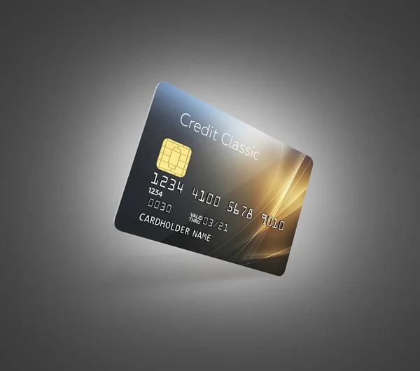 3D illustration av detaljerade blanka kreditkort isolerade på svart — Stockfoto