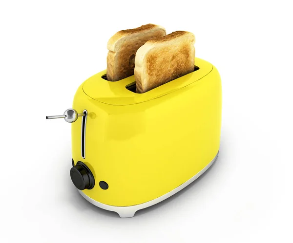 キッチンの白い背景に分離されたパンのトーストをトースター — ストック写真