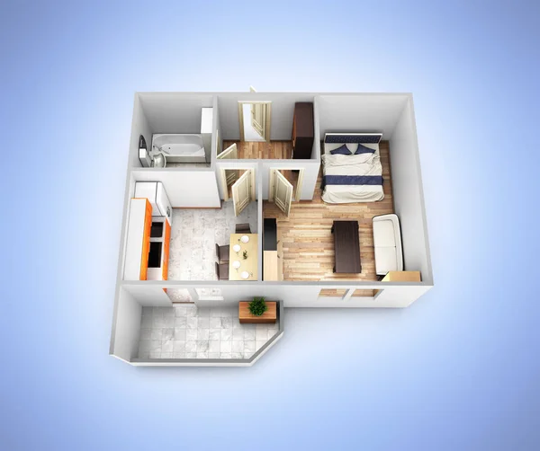 interior apartment roofless top view apartment layout on blue gr