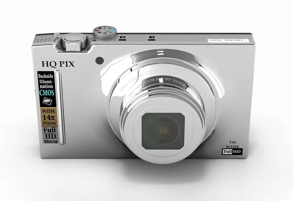 Câmera de foto digital isolada no fundo branco renderização 3d — Fotografia de Stock