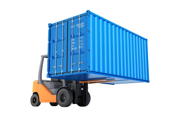 Forklift handling the cargo shipping container isolated on white — Stock Photo, Image