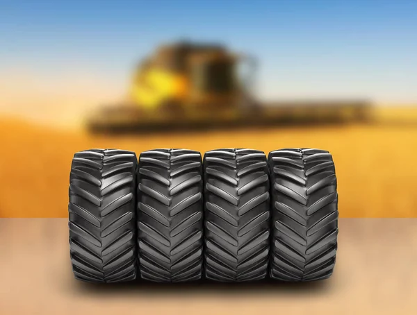 Off-road wielen op agrarische achtergrond 3d — Stockfoto