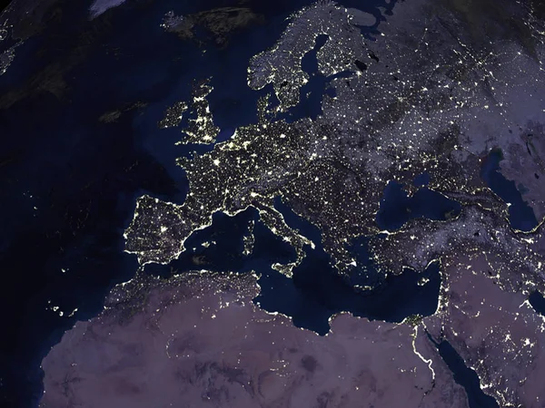 Europa en Noord-Afrika kaartweergave van 3D-ruimte — Stockfoto