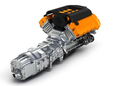 Otomotiv Motor şanzıman assembly.3d illüstrasyon.