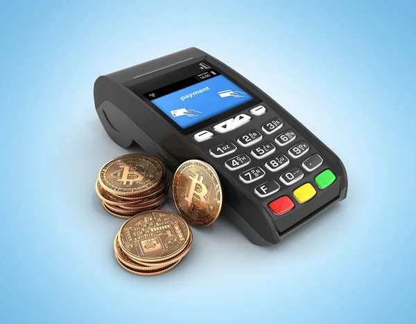 Terminal de POS com bitcoins conceito de pagamento por bitcoins isolat — Fotografia de Stock