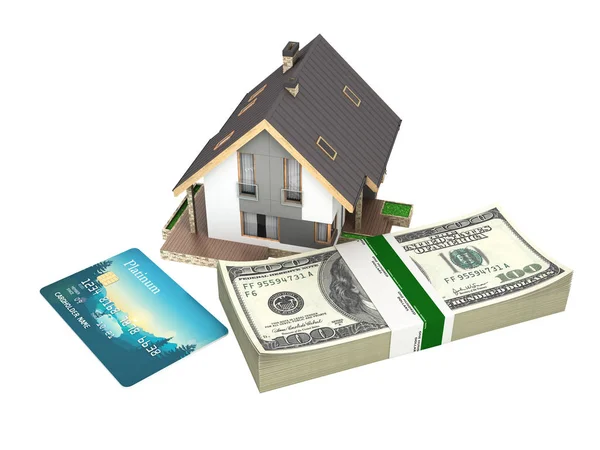 Concepto de compra o pago por vivienda Casa con una pila de —  Fotos de Stock