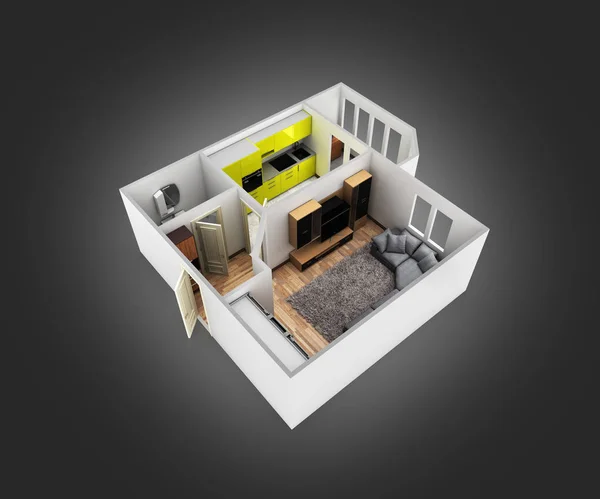 Układ mieszkania wnętrza mieszkania bez dachu perspektywy widoku na — Zdjęcie stockowe