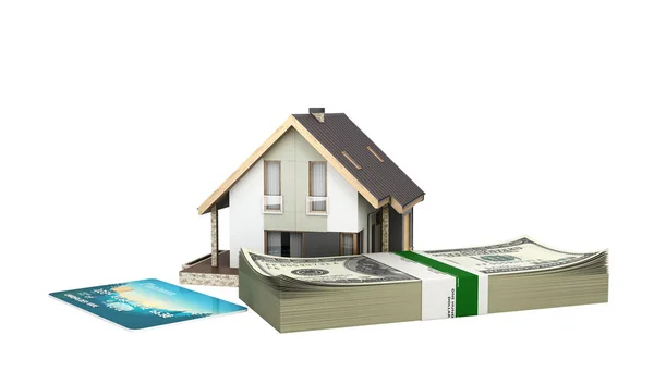 Concepto de compra o pago por vivienda Casa con una pila de — Foto de Stock
