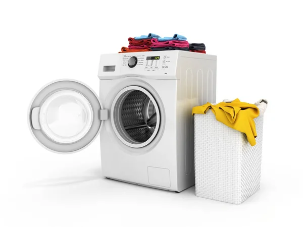 Concept van wassen kleding wasmachine met gekleurde handdoeken een — Stockfoto