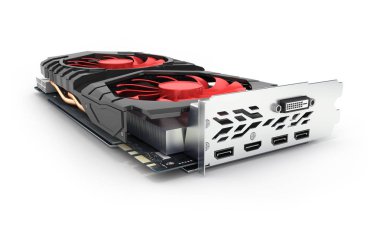 Video grafik kartı beyaz arka plan üzerinde 3d render izole Gpu