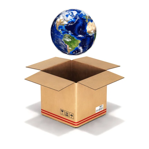 Pakowania ziemi w kartonie ilustracja 3d — Zdjęcie stockowe