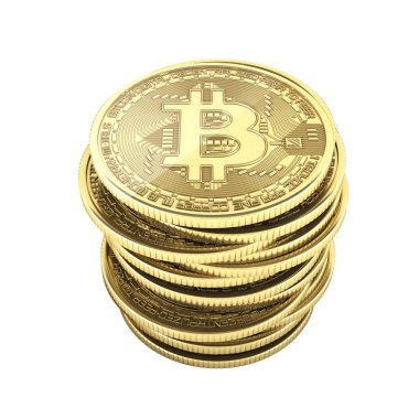 Altın sikke 3d izometrik fiziksel bit sikke yığını Bitcoin kazmak