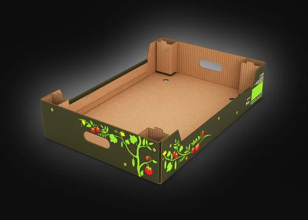 Cardboard tray box for vegetables and fruit on black background — Stock Photo, Image