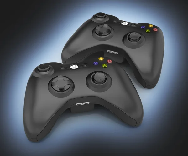 black gamepads multiplayer games illustration on blue and black