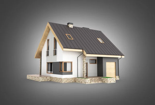 Siyah g izole bir garaj ile modern bir ev çizimi