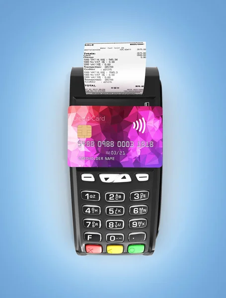 Pagamento touch concept terminale POS con chek e carta di credito acceso — Foto Stock